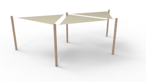 PE sunshade system 3 shades (3x3x3 m) + 5 posts