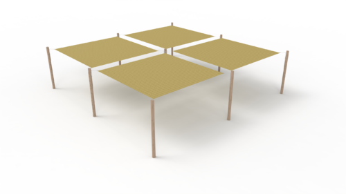 HDPE sunshade system 4 shades (3.6x3.6 m) + 9 posts