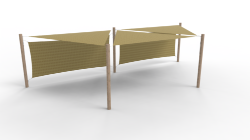 HDPE sunshade system 3 canopies (3.6x3.6x3.6 m) + 5 posts + 2 windscreens