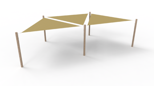 HDPE sunshade system 3 shades (3.6x3.6x3.6 m) + 5 posts