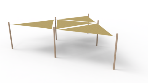 HDPE sunshade system 4 shades (3.6x3.6x3.6 m) + 6 posts