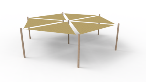 HDPE sunshade system 6 shades (3.6x3.6x3.6 m) + 7 posts