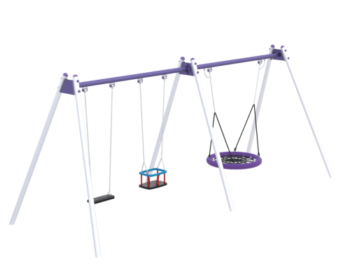 Steel swing with birds nest + flat seat and bucketseat