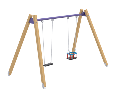 Double wooden swing with Steel beam HD/005