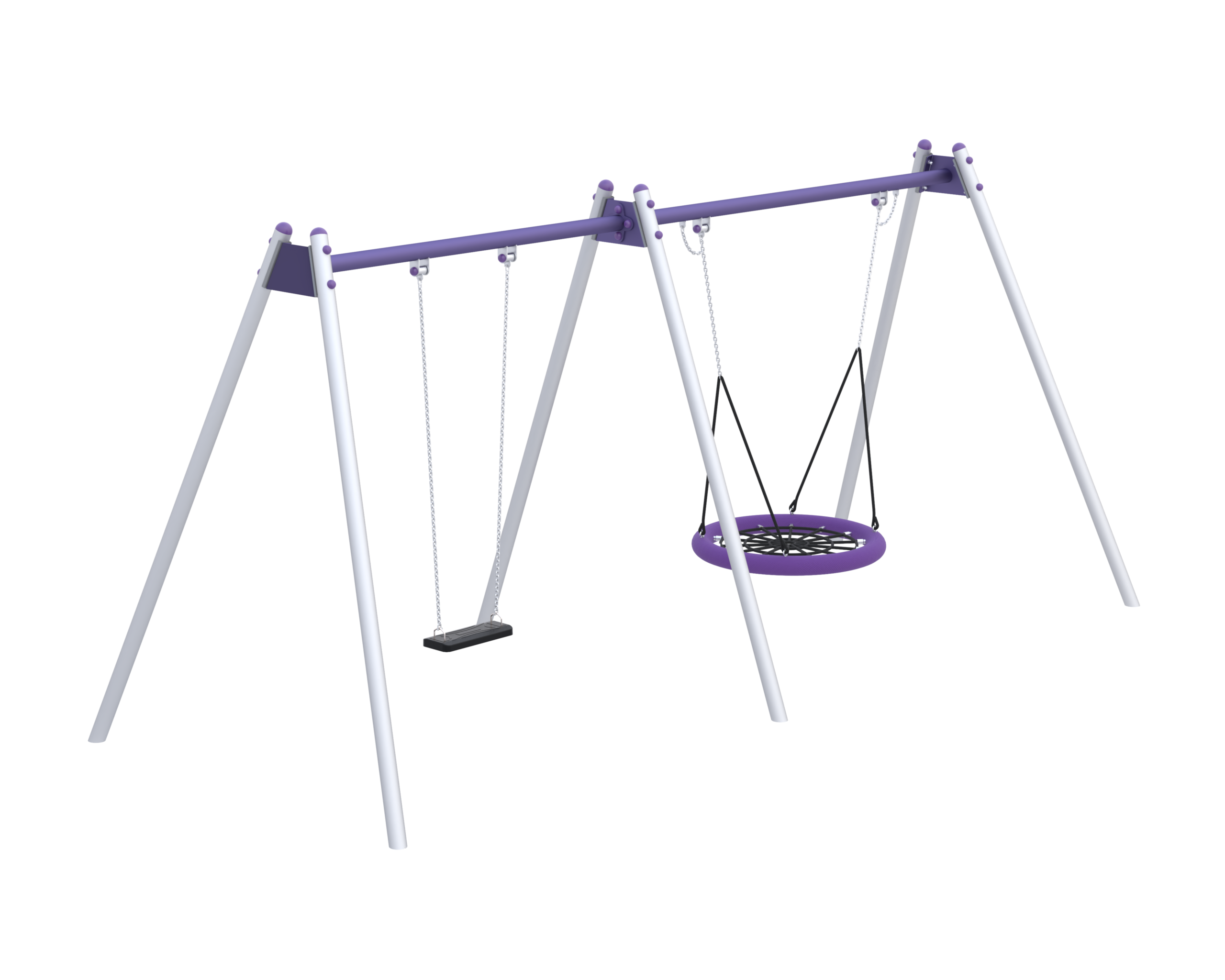 Single metal swing with nest and plain/bucket seat